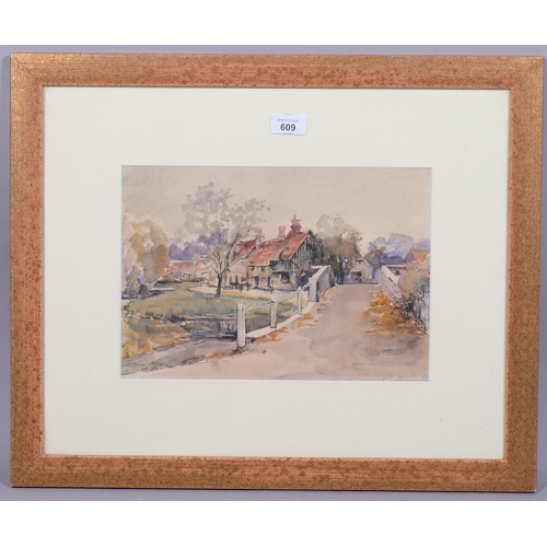 609 - Dora Meeson (1869 - 1955), village scene, watercolour, signed and dated 1930, 23cm x 33cm, framed