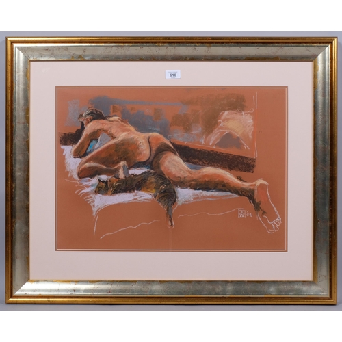 610 - Contemporary nude life drawing, pastel/chalk, signed with monogram dated '06, 41cm x 58cm, framed