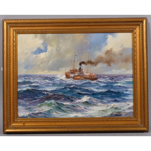 612 - George Shaw (born 1929), cargo ship at sea, oil on canvas, signed, 30cm x 40cm, framed