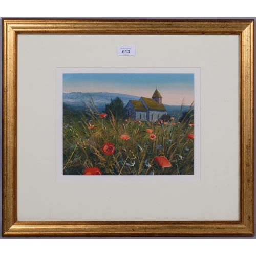 613 - Paul Evans, Poppies and Downs Westmeston near Ditchling, gouache, 22cm x 28cm, framed