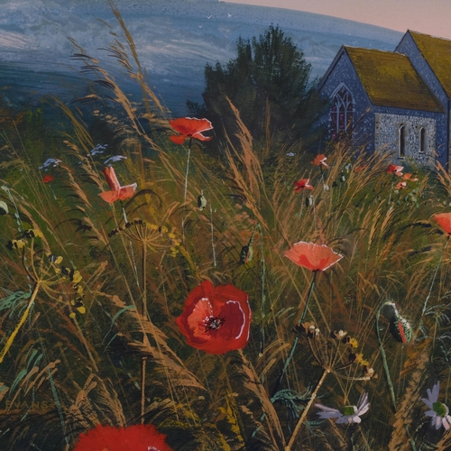 613 - Paul Evans, Poppies and Downs Westmeston near Ditchling, gouache, 22cm x 28cm, framed