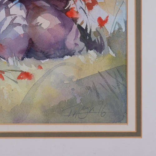 614 - Trevor Waugh, girl with flowers, watercolour, signed and dated 1996, 31cm x 21cm