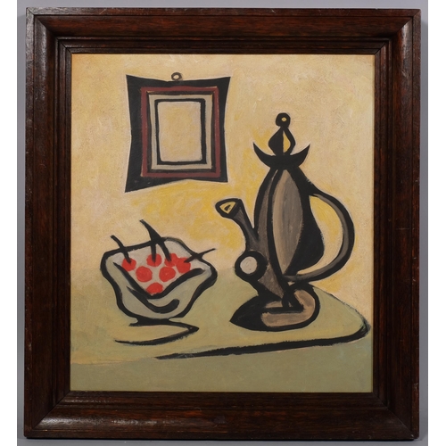 615 - Contemporary abstract still life, oil on board, unsigned, 48cm x 42cm, framed