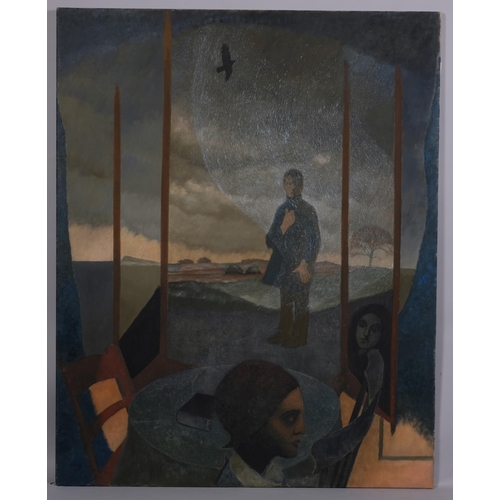 619 - Gerald Jarman (1930 - 2014), man in snow (East Anglia Series), oil on canvas, inscribed verso, 127cm... 