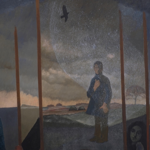 619 - Gerald Jarman (1930 - 2014), man in snow (East Anglia Series), oil on canvas, inscribed verso, 127cm... 