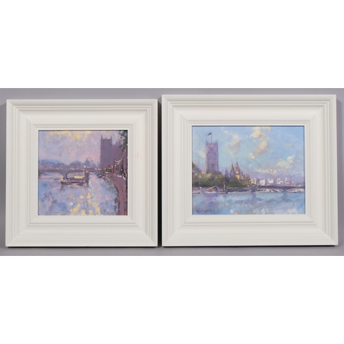 621 - Chris Daynes (born 1946), 2 impressionist Thames views, oil on board, signed, largest 18cm x 24cm, f... 