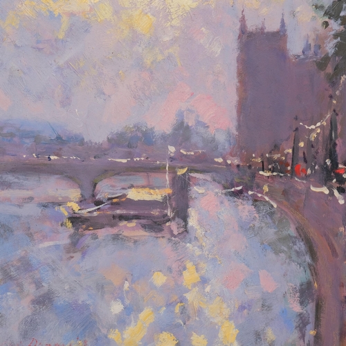 621 - Chris Daynes (born 1946), 2 impressionist Thames views, oil on board, signed, largest 18cm x 24cm, f... 