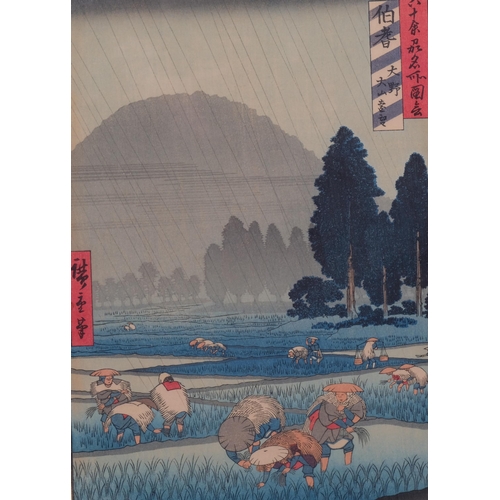 630 - 2 Japanese colour woodblock prints, 35cm x 24cm, framed