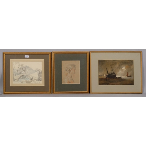 631 - 3 x 19th century watercolours, including Hugh William Williams, William Hoare, and James Moore, fram... 