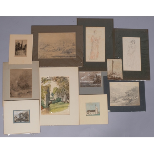 634 - Folder of 18th and 19th century watercolours and drawings