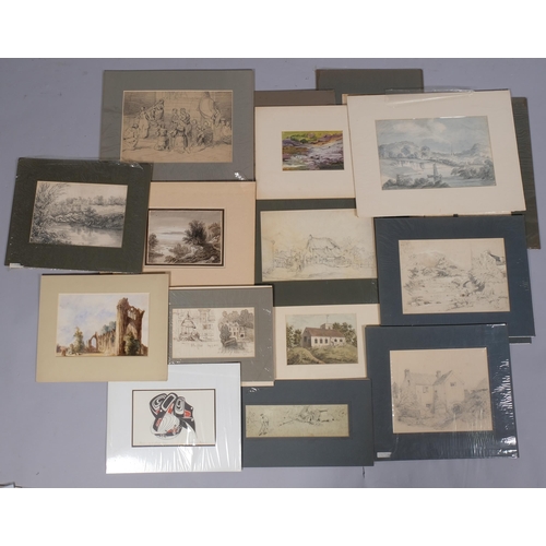 634 - Folder of 18th and 19th century watercolours and drawings