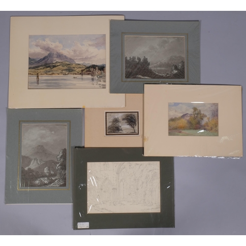 636 - A folder of mainly 19th century watercolours and drawings