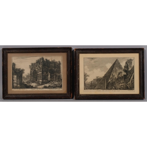 637 - Laura Piranesi, 2 engraving, Piramide di Cajo Cestio, and Tempio di Giano, image 13cm x 20.5cm, fram... 