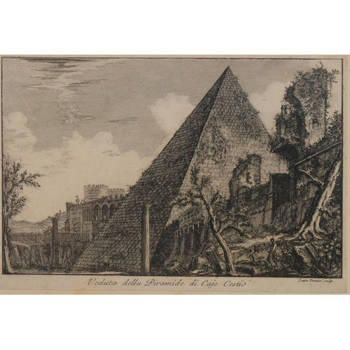 637 - Laura Piranesi, 2 engraving, Piramide di Cajo Cestio, and Tempio di Giano, image 13cm x 20.5cm, fram... 