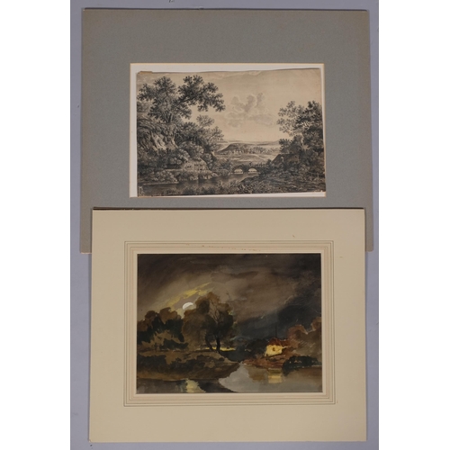 638 - 18th century ink and watercolour drawing, extensive landscape, unsigned, 22cm x 33cm, together with ... 