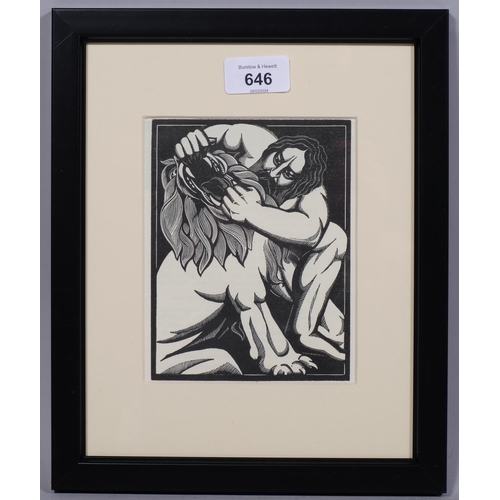 646 - Robert Gibbings (1889-1958), wood engraving on paper, Samson and Delilah, 15.3cm x 11.5cm., mounted,... 