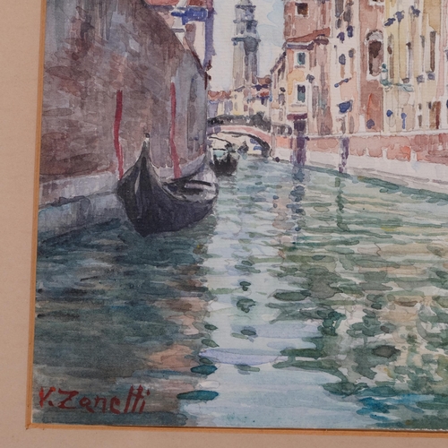 651 - Vittore Zanetti Zilla (1864-1946), watercolour on paper, Venetian canal with gondolas, signed lower ... 