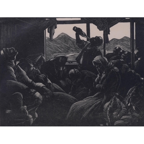 652 - Clare Leighton (1898-1989), wood engraving on paper, Dawn in the Train to Mostar (1926), 14.5cm x 19... 