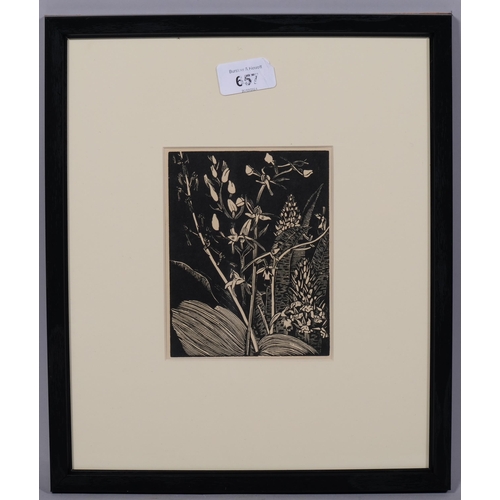 657 - John Northcote Nash (1893-1977), wood engraving on paper, Orchids, 14cm x 10.7cm, mounted, glazed an... 