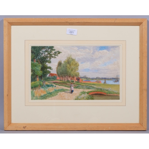 661 - Early Twentieth Century British School, watercolour on paper, Near the Mill House, Bosham, monogramm... 