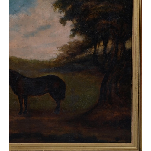 668 - Nineteenth Century English Provincial Naïve School, oil on canvas, Horse with Dogs, 48cm x 59 cm