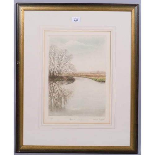 669 - Patricia Langmead (1945), etching in colours, Berkshire Canal, signed in pencil, Artist’s Proof, 37c... 