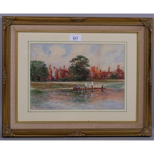 677 - Thomas Sidney, Hampton Court, watercolour, signed, 21cm x 31cm, framed