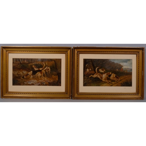 680 - Edward Algernon Douglas (1850 - 1920), foxhounds in woodland, pair of oils on card, signed, 30cm x 5... 