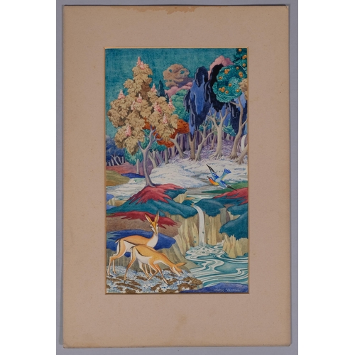 681 - John Vernal (1914 - 2002), Garden of Eden, watercolour, signed, 30cm x 18cm, mounted