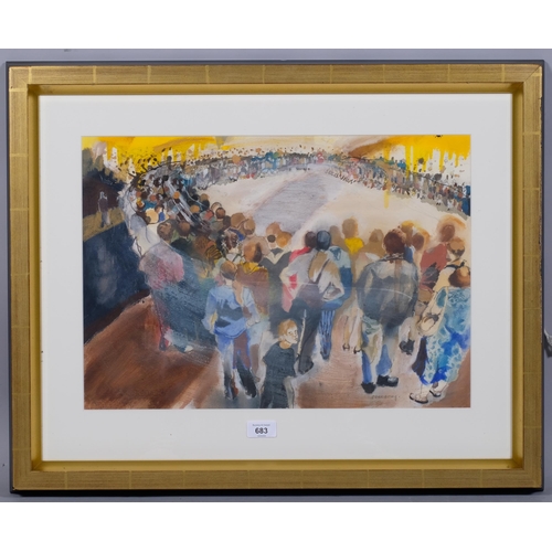 683 - Emil Dacanay, ringside, mixed media painting, signed, 35cm x 50cm, framed, provenance: Gallery 41 Ed... 