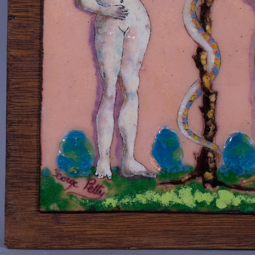 687 - George Petty, Adam and Eve, enamel painting on copper, signed, 21cm x 16cm, unframed