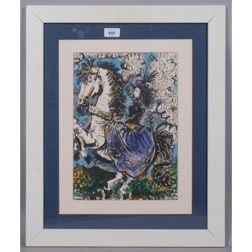 688 - After Picasso, Jacqueline, colour print, 36cm x 25cm, framed