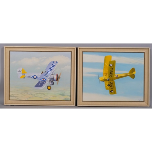 695 - A M Alderson, pair of studies of biplanes, oils on board, signed and dated 1991, 38cm x 50cm, framed