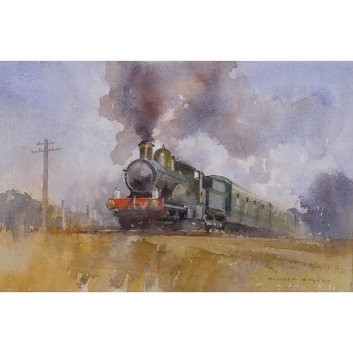 697 - Malcolm Rogers, steam locomotive on the Bluebell Railway, watercolour, signed, 30cm x 45cm, framed