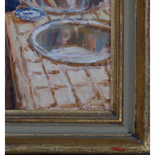 700 - Edward Dawson (1941 - 1999), washing up, oil on board, signed, 24cm x 19cm, framed