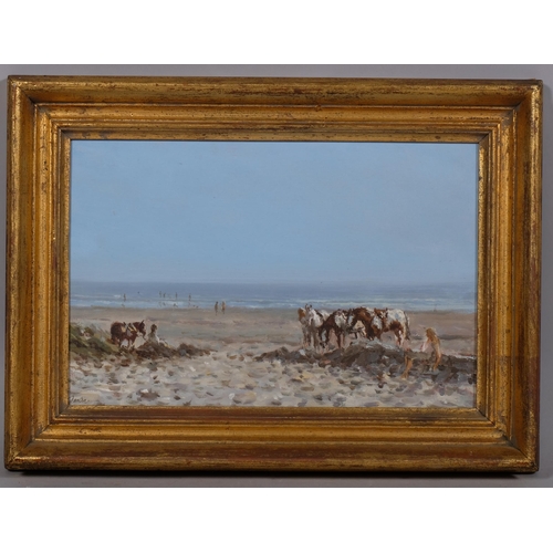 702 - Edward Dawson (1941 - 1991), beach ponies, oil on board, signed, 19cm x 29cm, framed