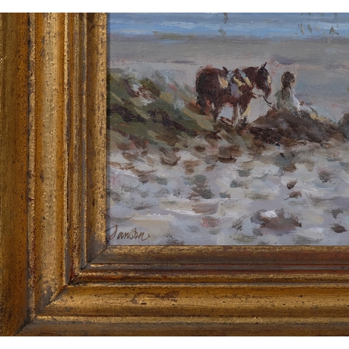 702 - Edward Dawson (1941 - 1991), beach ponies, oil on board, signed, 19cm x 29cm, framed