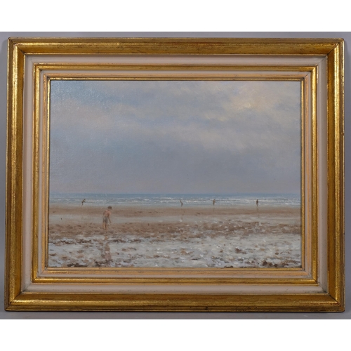 703 - Edward Dawson (1941 - 1991), sun breaking through mist Alnmouth, oil on canvas, signed, 30cm x 40cm,... 