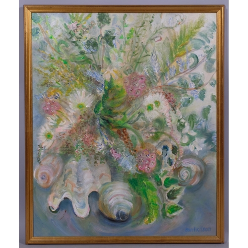 706 - Carol Kitson, floral still life, oil on board, signed, 60cm x 50cm, framed