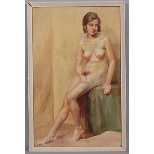 709 - G M Harvey, nude life study, watercolour, signed, 46cm x 29cm, framed