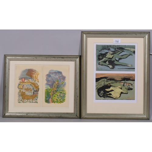 712 - John Nash and William Scott, 2 pairs of colour lithographs, 13.5cm x 20cm (2 frames)