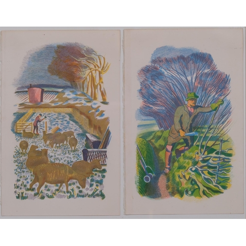 712 - John Nash and William Scott, 2 pairs of colour lithographs, 13.5cm x 20cm (2 frames)