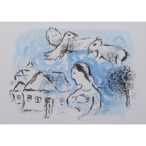 719 - Marc Chagall, The Blue Village, original lithograph, issued 1977, published for Derriere Le Miroir n... 