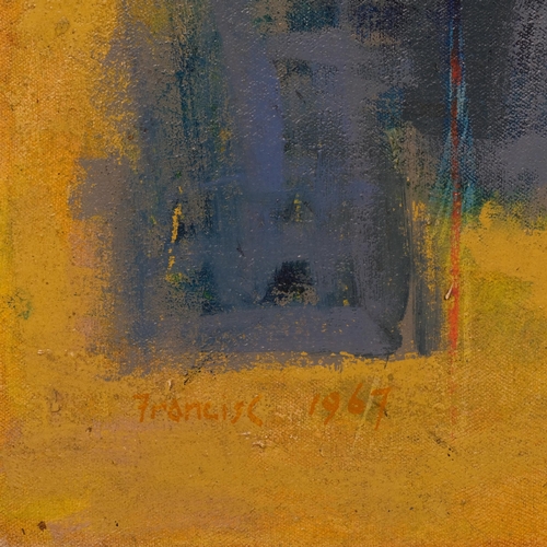 727 - Francise, abstract harbour scene, oil on canvas, signed and dated 1967, 50cm x 60cm, unframed