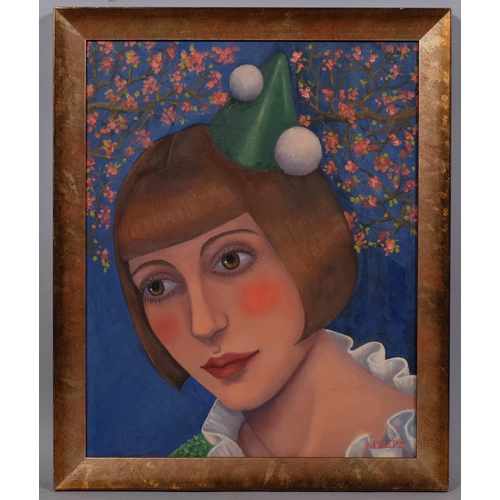 731 - Anna Phelps, portrait of a girl, oil on canvas, signed, 50cm x 40cm, framed