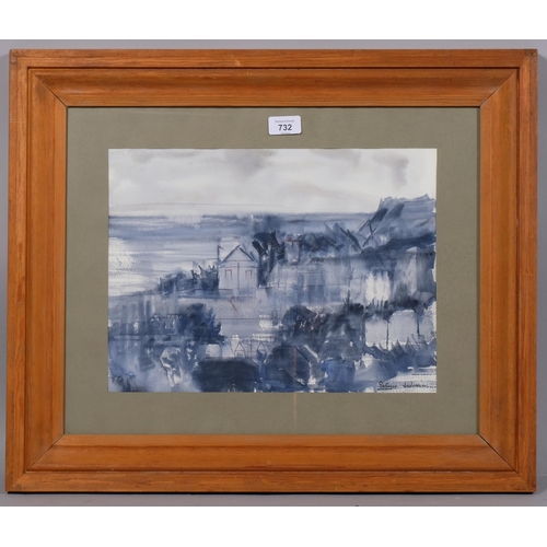 732 - Patricia Jadrisic, abstract landscape, watercolour, signed, 29cm x 38cm, framed