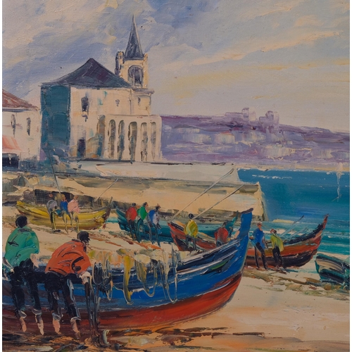 733 - Virgilio (Italian), Naples fishing harbour, oil on canvas, signed, 49cm x 69cm, framed