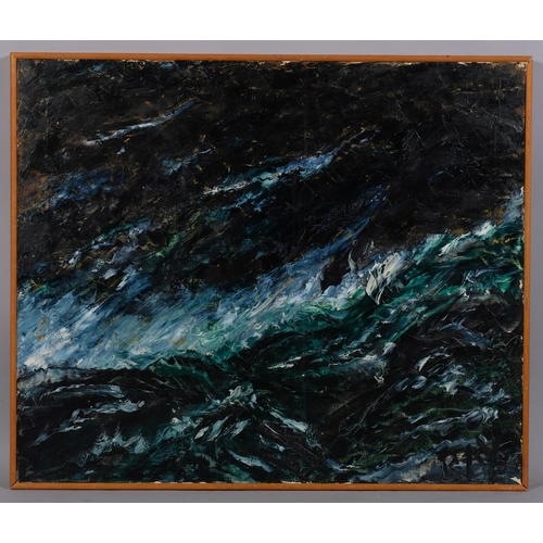 736 - Ray Elton, storm force 10, oil on canvas, signed, 64cm x 76cm, framed