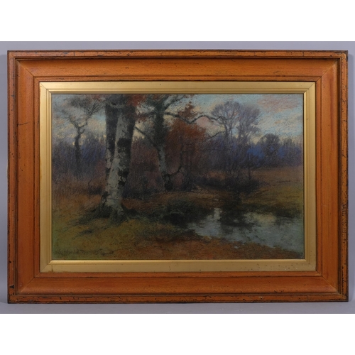 739 - 19th century wooded landscape, coloured pastels, unsigned, 50cm x 75cm, framed and glazed