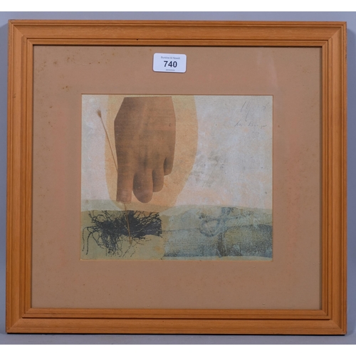 740 - Keith Purser, landscape, oil/collage, artist's label verso, 19cm x 22cm, framed